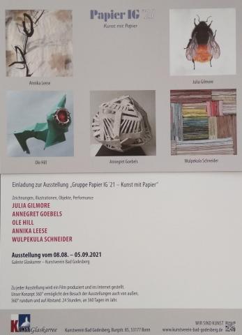 Ausstellung "PapierIG" im Kunstverein Bad Godesberg, 8.8.21-5.9.21